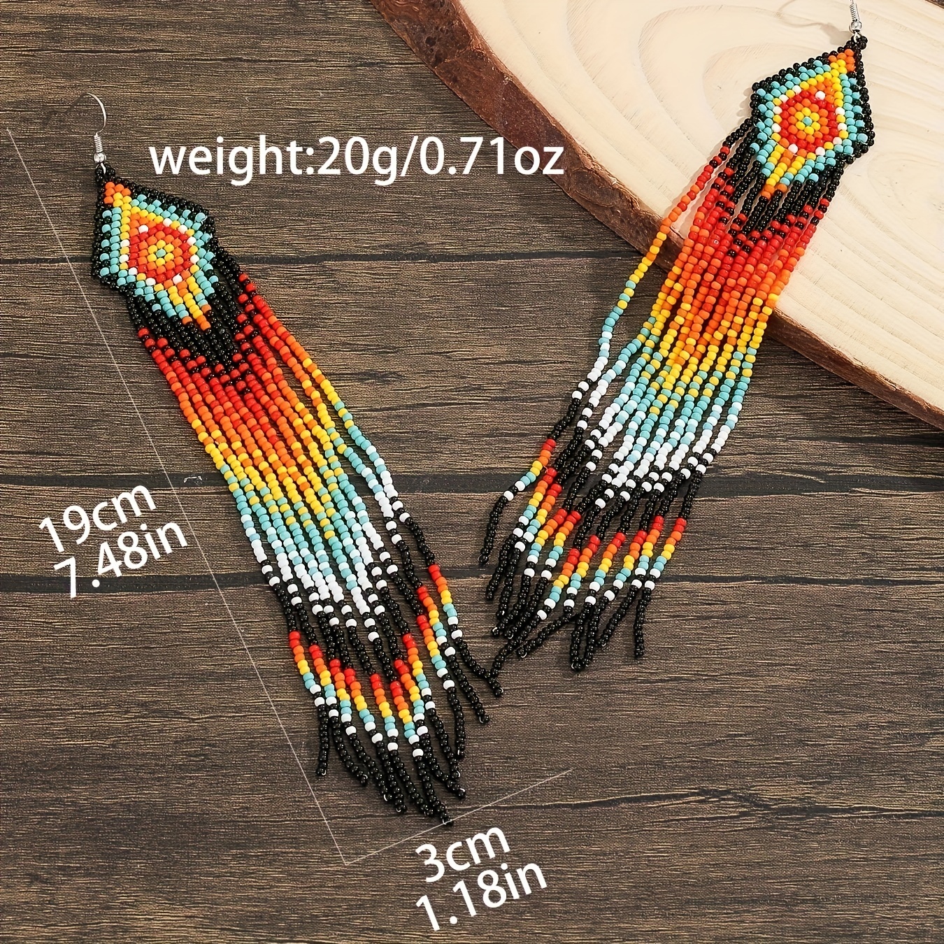 Boho Beaded Tassel Earrings Geometric Pattern Glass Material